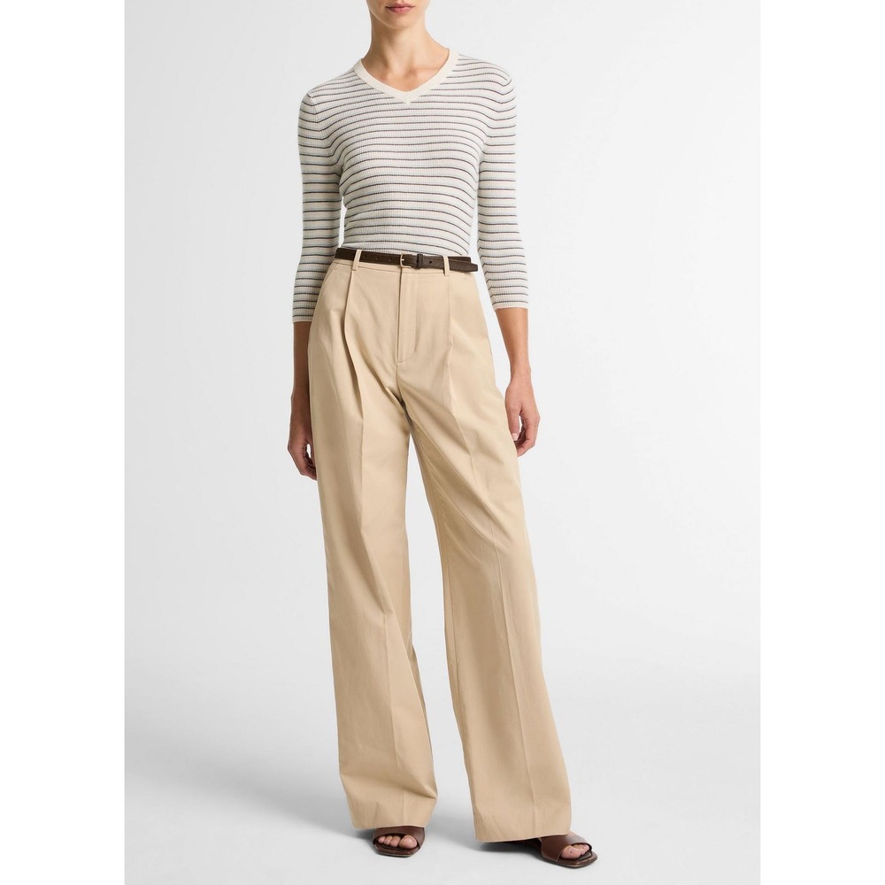 Vince Striped Cashmere Silk High V-Neck Sweater Women's Small NWT $398